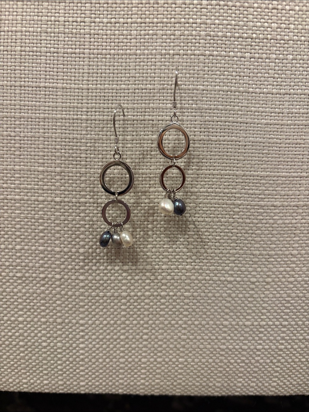 IRIDESSE:Sterling Silver Double-Ring Drop Earrings with White,Silver,Navy/Purple